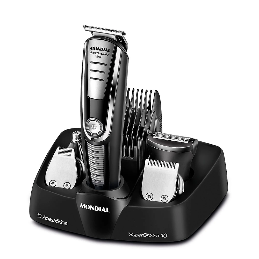 Aparador de Pelos Super Groom 10 Mondial Preto/Prata 6W Bivolt - BG-06