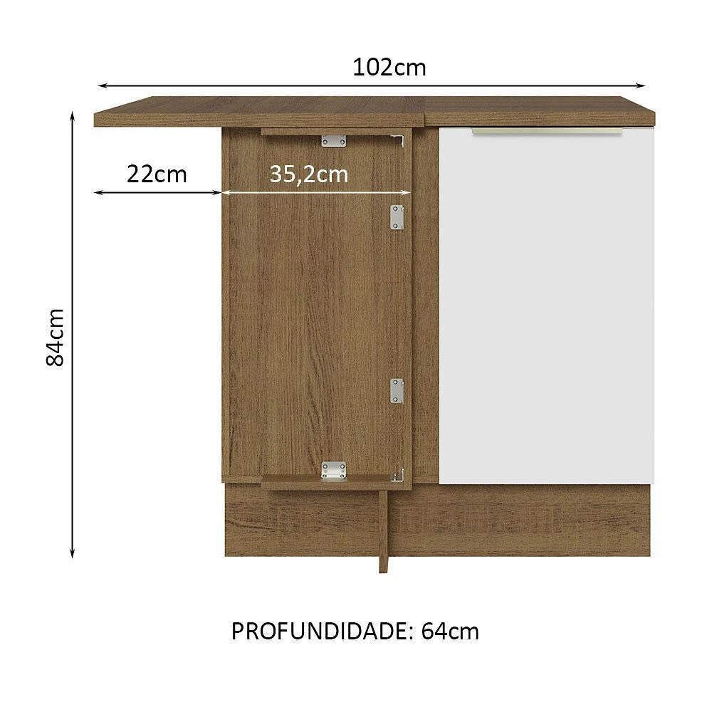 Balcão de canto 1 porta rustic/branco veludo lux madesa