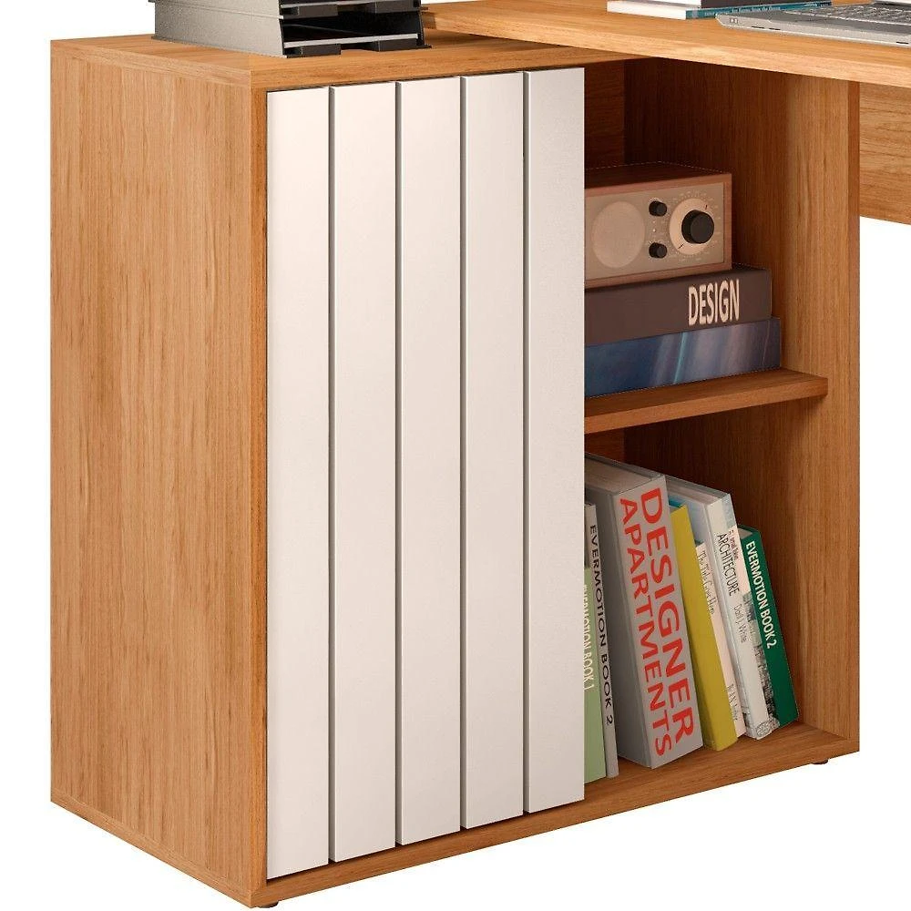 Mesa Para Escritório Home Office 1 Porta Ripada Tech Freijó Off White Caemmun