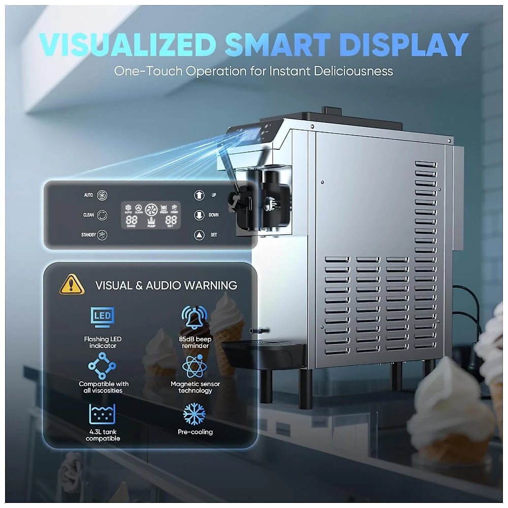 Máquina de Sorvete Tipo Italiano Debylux Comercial Prata 3 Sabores 800W Compressor Duplo 4,3L Painel LED Automática