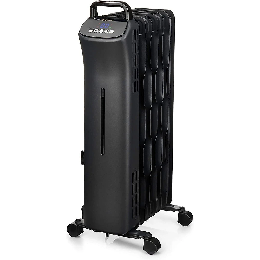 Amazon Basics Portable Digital Radiator Heater with 7 Wavy Fins and Remote Control Black 1500W