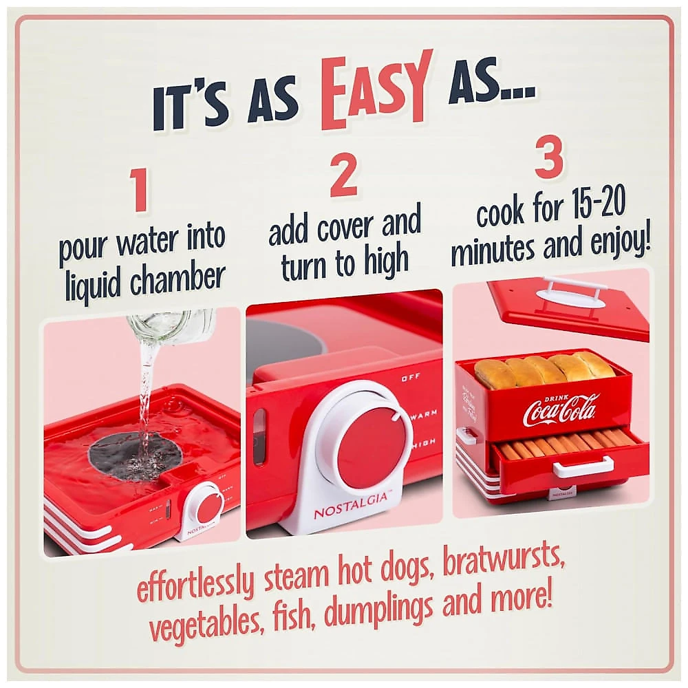 Máquina de Hot Dog Nostalgia Coca Cola até 24 Salsichas por Vez, Aço Inoxidável 110V 110v