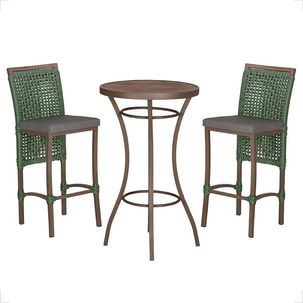 Mesa Bistro E 2 Banquetas Roma Marrom Corda Náutica 11 Verde