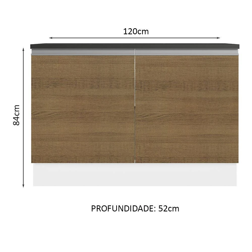 Balcão de pia armário de cozinha 100% mdf 120 cm 2 portas branco/rustic acordes madesa