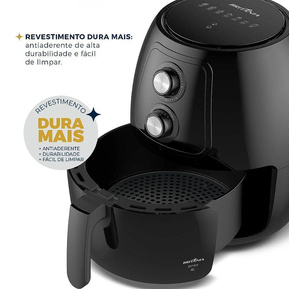 Air Fryer Britânia 4L Sem Óleo 1500W Antiaderente BAF40A 110V