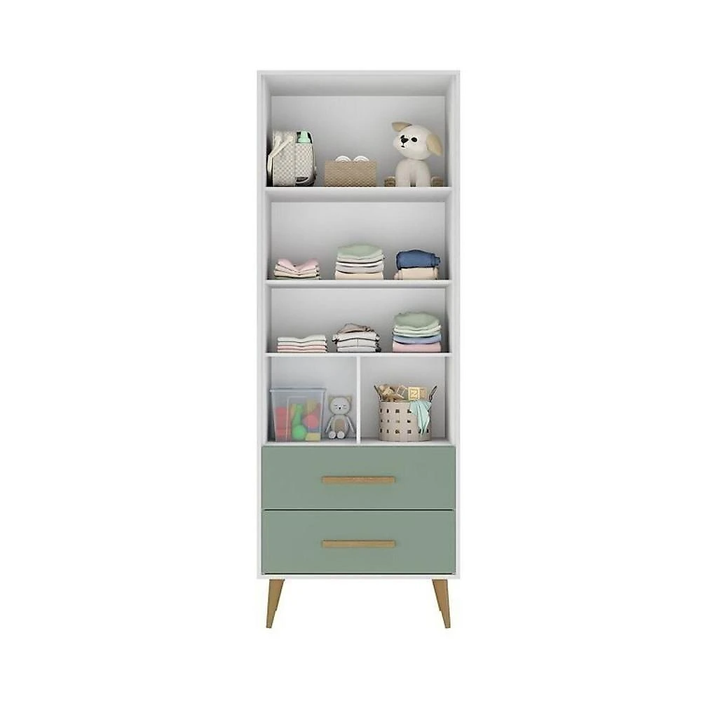 Quarto Infantil com Guarda-roupa 2 Portas 2 Gavetas com Cômoda e Berço Magia Espresso Móveis Branco/Verde