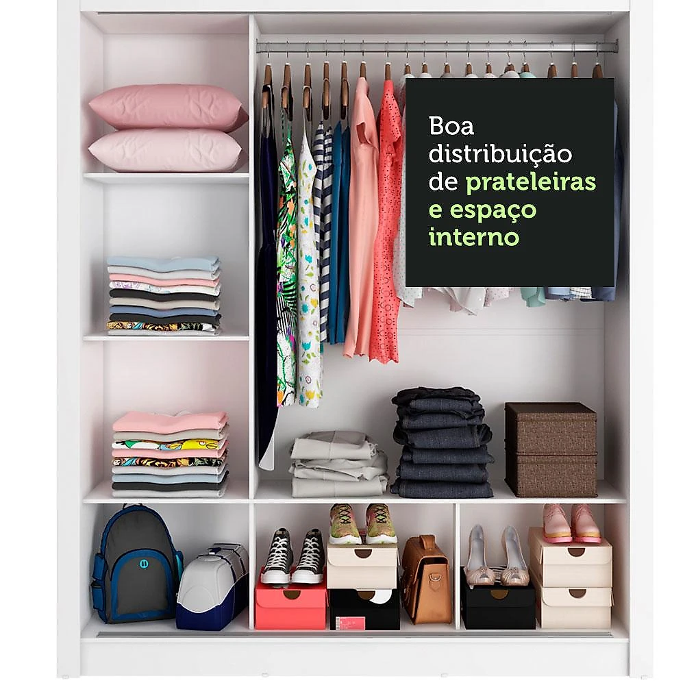 Guarda Roupa Casal Madesa Mônaco 3 Portas de Correr com Espelho Branco
