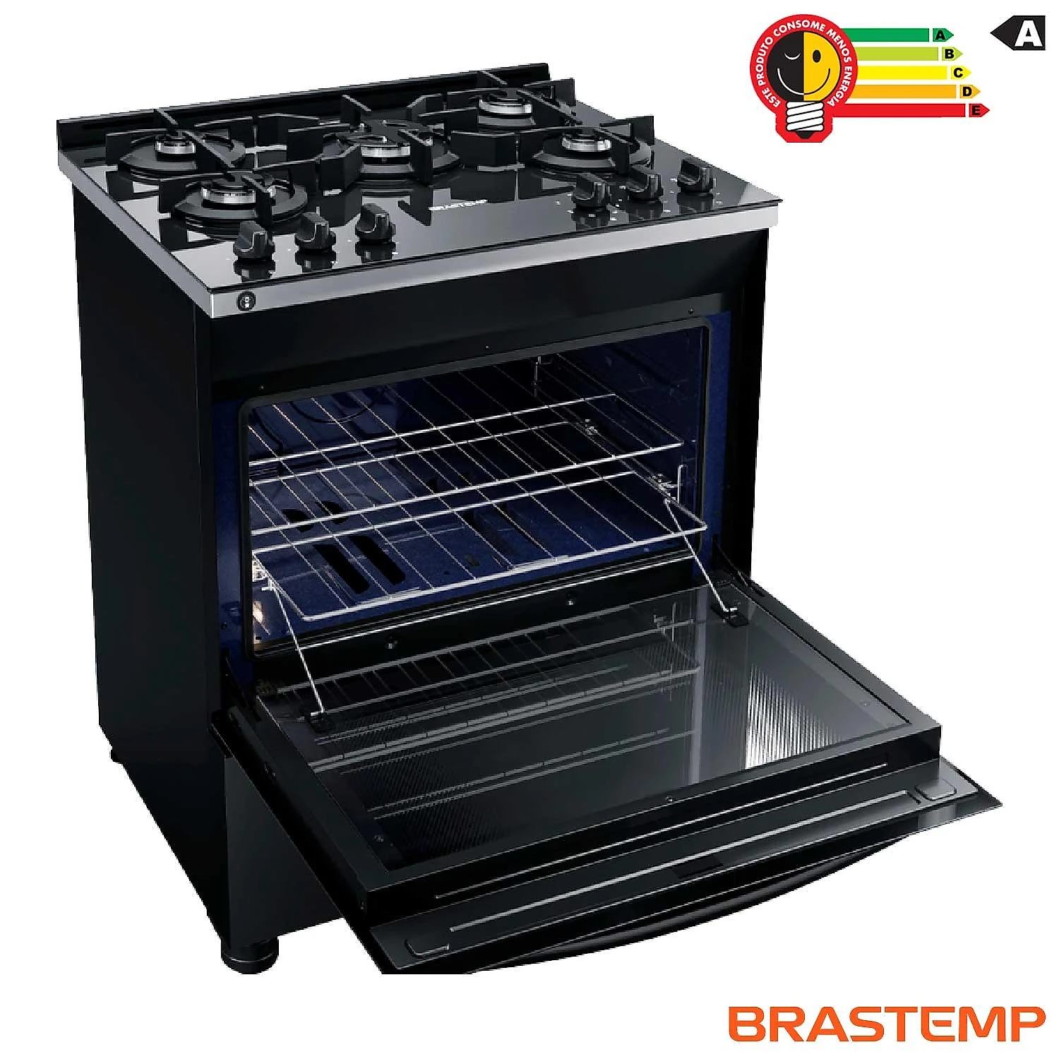 Fogão Brastemp 5 Bocas Preto com Turbo Chama com Mesa de Vidro - BFS5VCE Bivolt