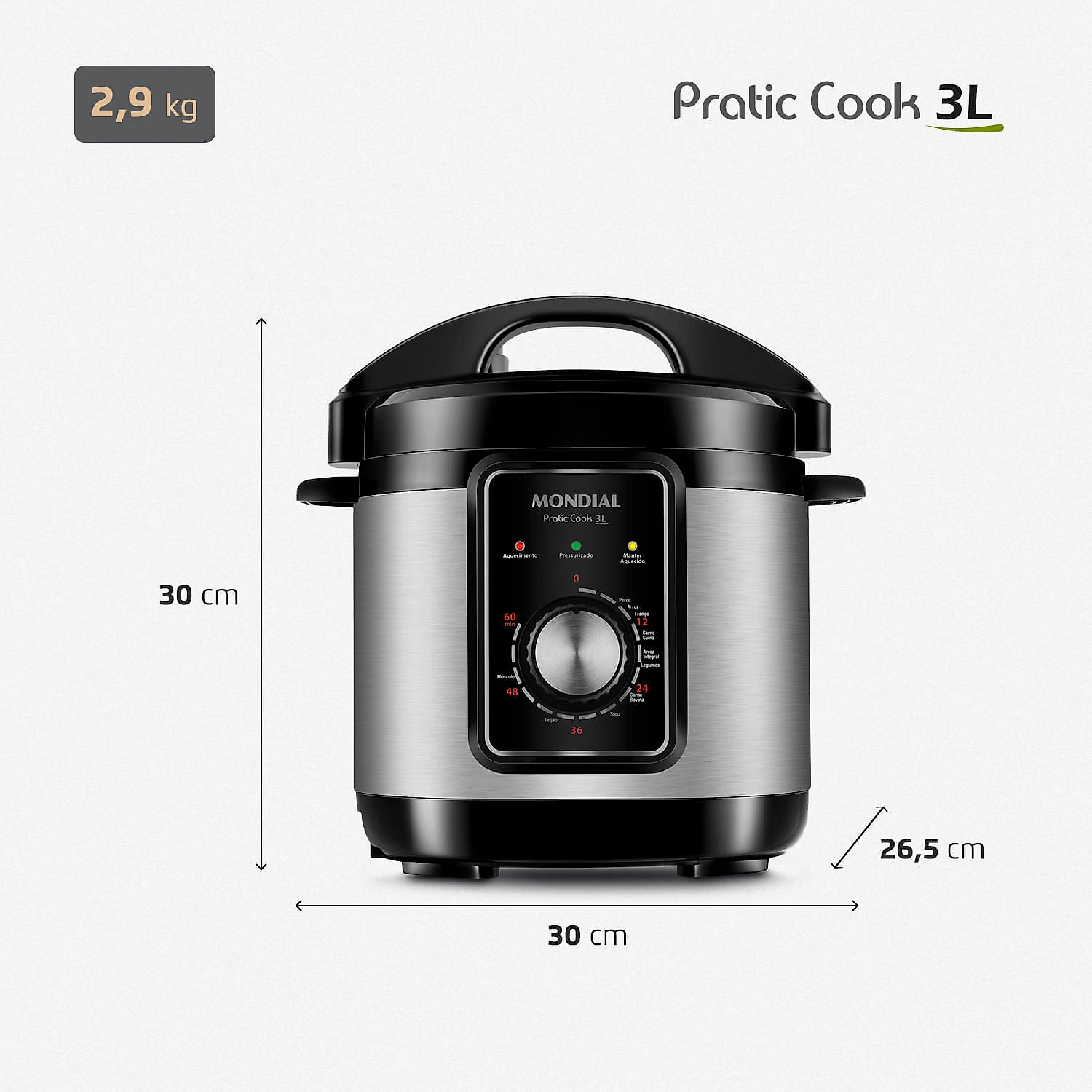 Panela de Pressão Elétrica Mondial Pratic Cook 3L Premium I PE-47-3L-I PANELA ELÉTRICA DE PRESSÃO-127V-PRETO/INOX