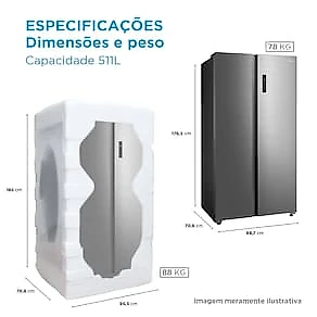 Geladeira Fost Free Side by Side Midea MD-RS710 511L Smart Inverter Wi-Fi Alexa Inox 110V