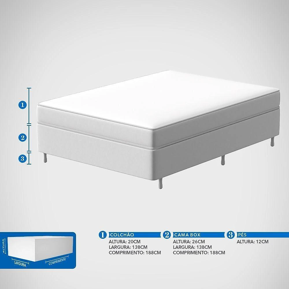 Conjunto Box Casal Mola Ensacada Prodormir Akira (138x188x46cm)