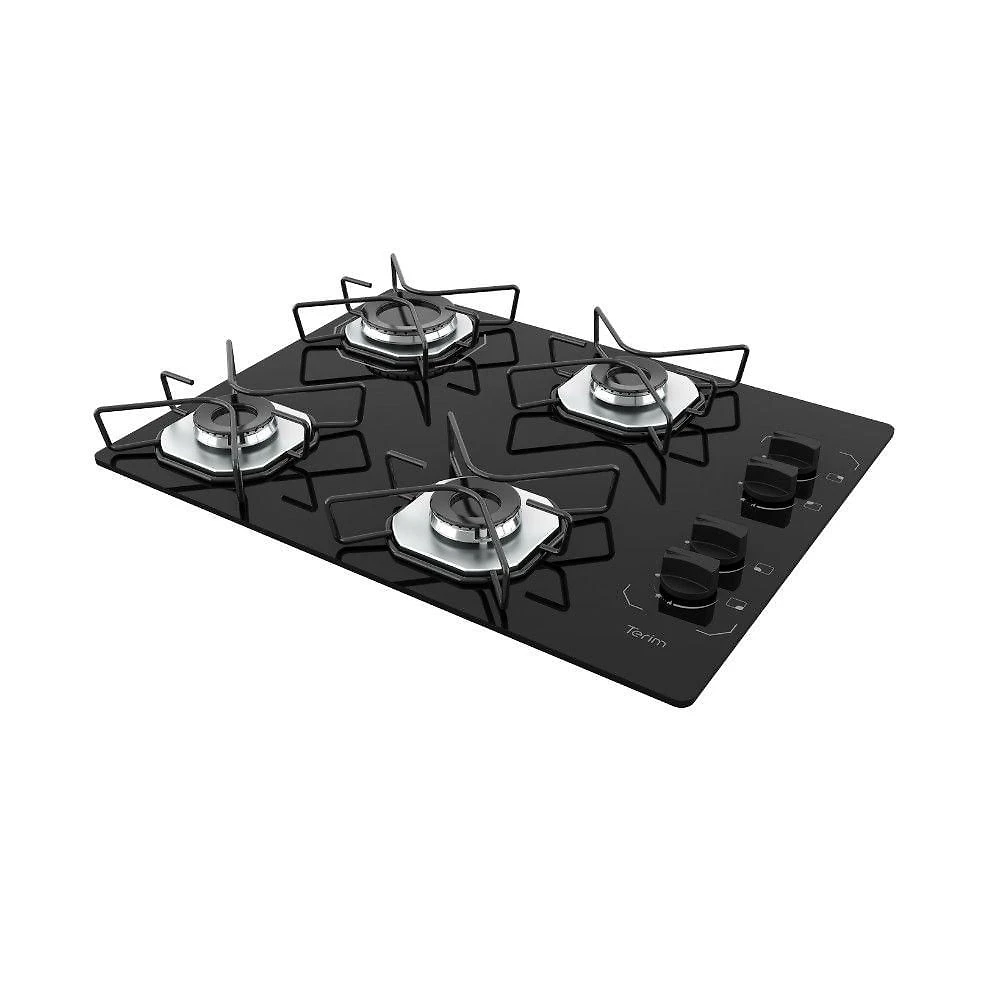 Cooktop 4 Bocas Terim Vidro Preto Com 6 Apoios Preto Bivolt