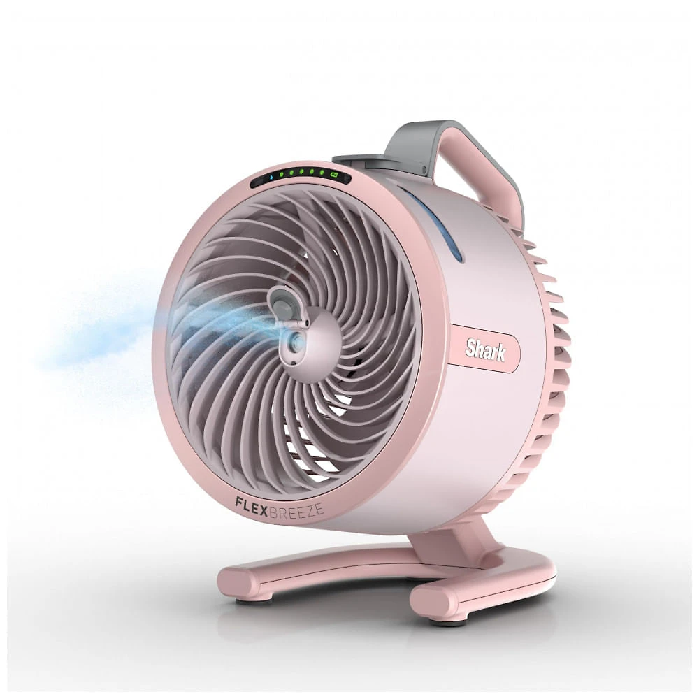 Ventilador portátil Shark FlexBreeze HydroGo Pro Peony, 5 velocidades, névoa evaporativa dry-touch, uso interno e externo, 110V