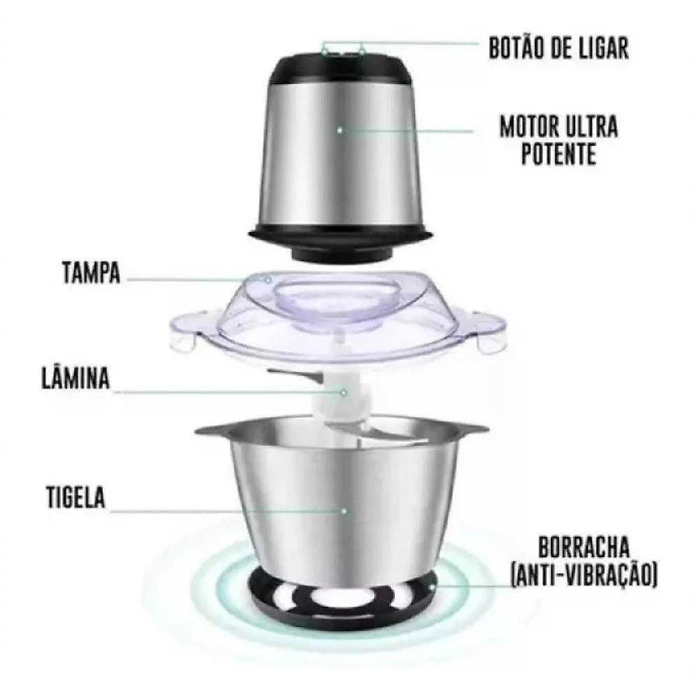 Processador Alimentos Elétrico Inox Legumes Carne 2 Litros 110V
