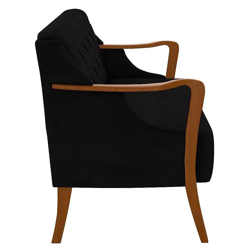 Poltrona Namoradeira Hand G45 2 Lugares Decorativa Veludo Preto com Braços em Madeira Gran Belo
