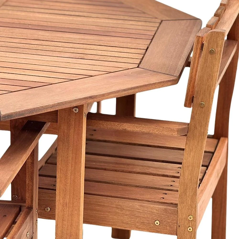 Conjunto Área Externa Mesa Oitavada 120cm e 4 Poltronas Eron Madeira Maciça Marrom Marrom