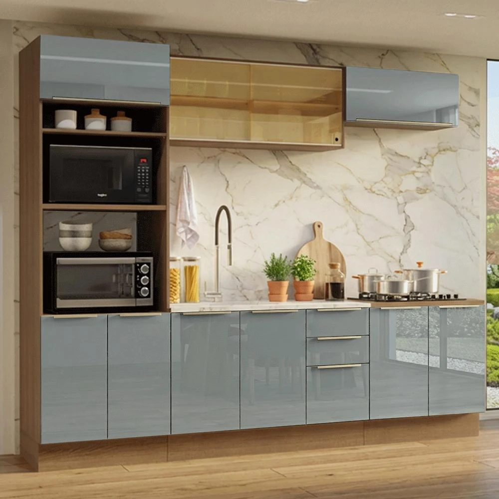 Armário de Cozinha Completa 270 cm Rustic/Cinza Lux Madesa 05