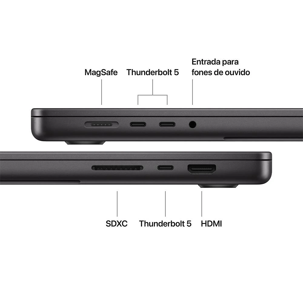 MacBook Pro 16" Apple M5 Pro chip com 18 núcleos CPU e 20 núcleos GPU  48GB  1TB SSD - Preto espacial