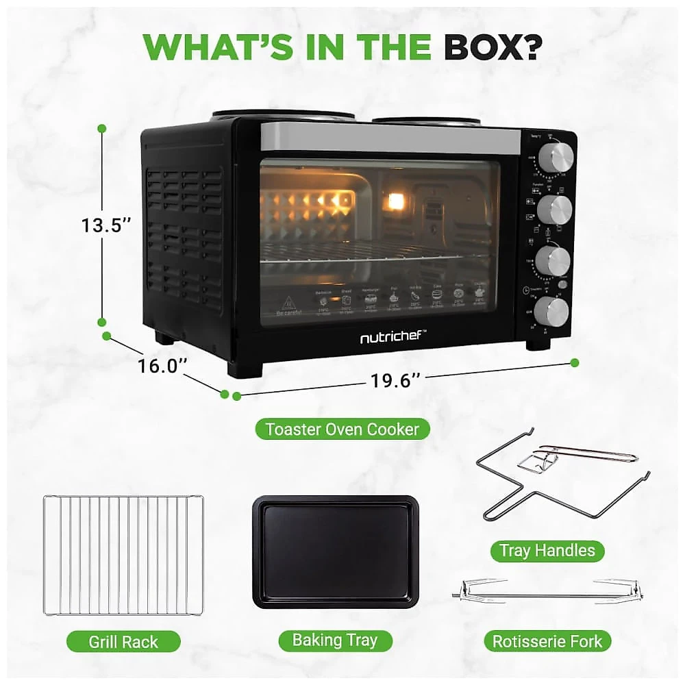 Forno Elétrico Nutrichef 30 Litros 2 Resistências 1500 Watts 7 Funções - Assar, Grelhar, Tostar e Mais - Com Bandeja de Assar.