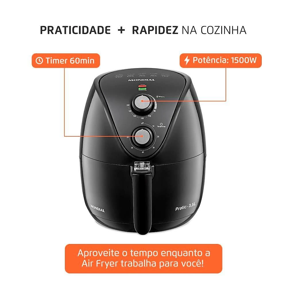 Fritadeira elétrica sem Óleo air fryer mondial af35-bf mk ne 1500w 3,5 litros - preta 110
