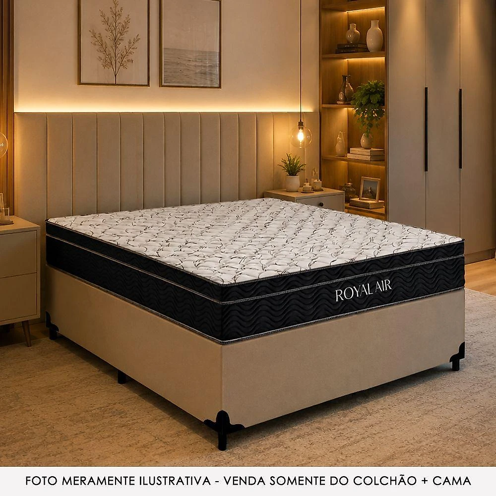 Cama Box com Colchão Casal Royal Air Pillow Top Molas Ensacadas Bege Royal