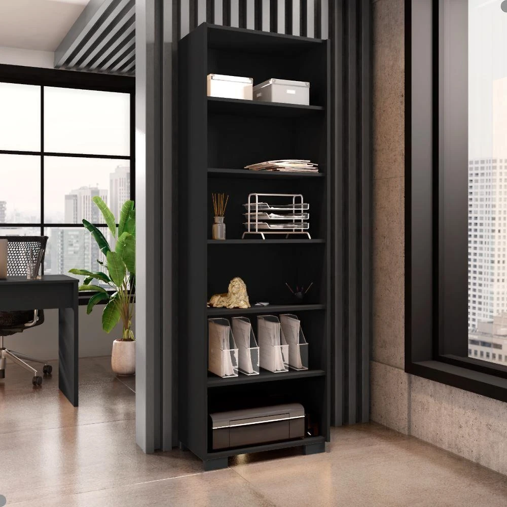 Livreiro Multiuso Aquarel 5 Prateleiras MDF MDP Preto Leão Móveis