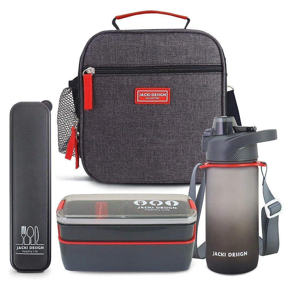 Kit Bolsa Térmica Pote Marmita 750ml Garrafa 550ml E Porta Talheres Vibe Preto