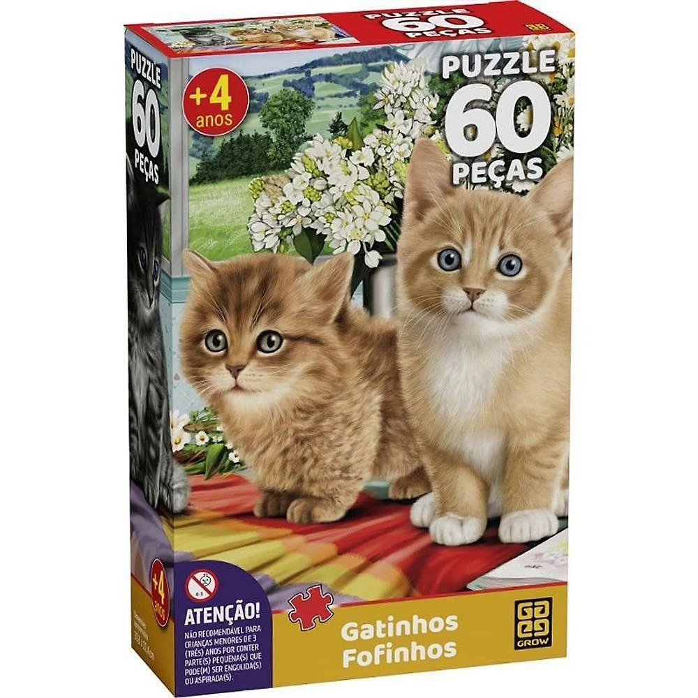 Quebra-cabeça Gatinhos Fofinhos 60 Peças Cartonado Grow