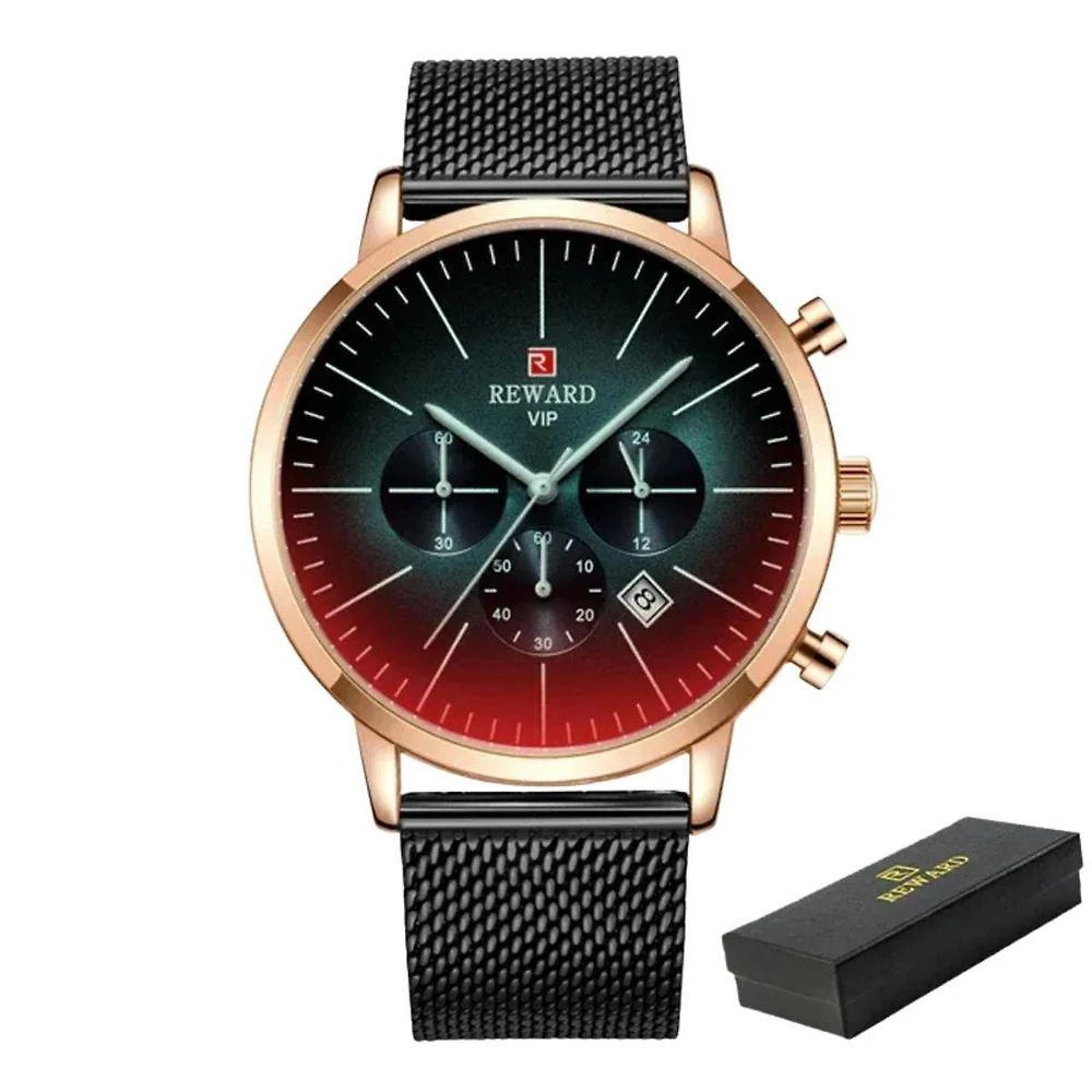 Relógio Marca Superior Luxo Malha Aço Inoxidável Quartzo Reward Vermelho
