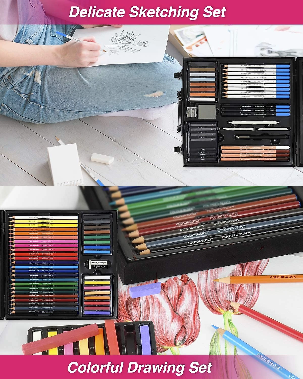 COLOUR BLOCK Kit Profissional de Tinta Acrílica 4 em 1 com Maleta de Alumínio Azul