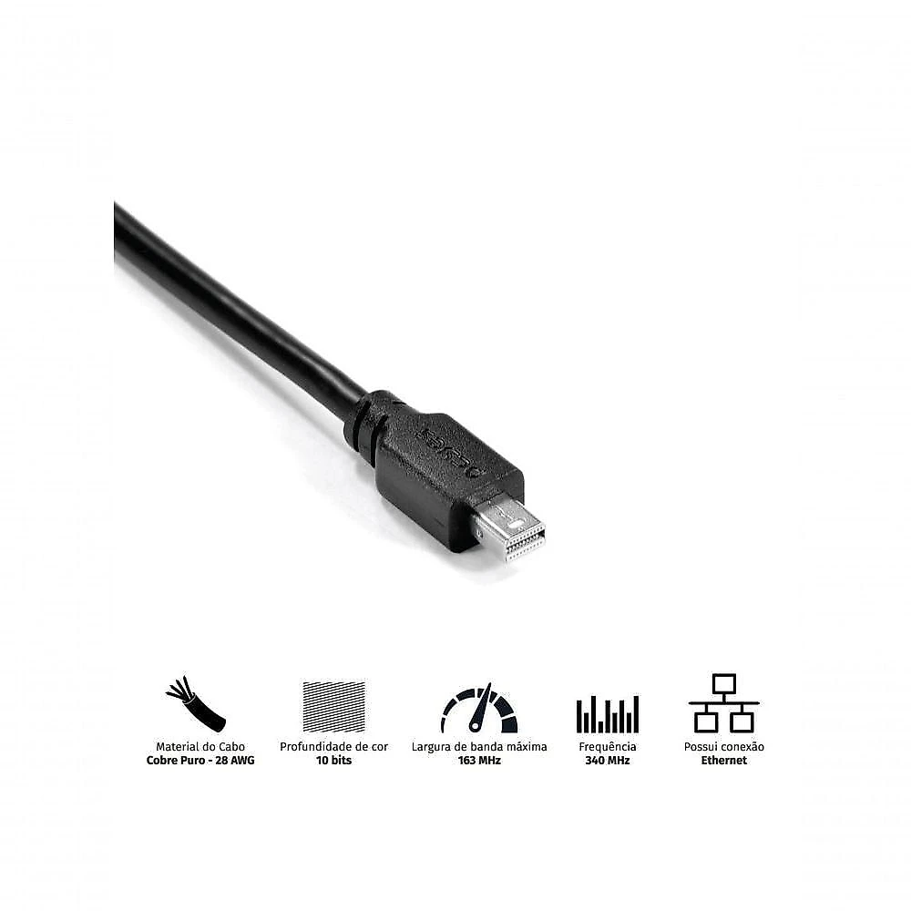Cabo Mini Displayport Macho Para Displayport Macho V.1.2 28awg Puro Cobre 2 Metros - Pmddpm-2