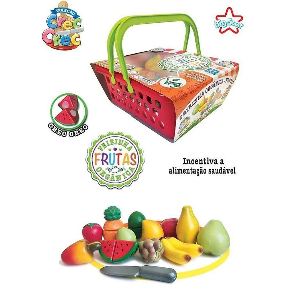 Brinquedo Educativo Feirinha Orgânica Crec com Cesta e Faca Big Star