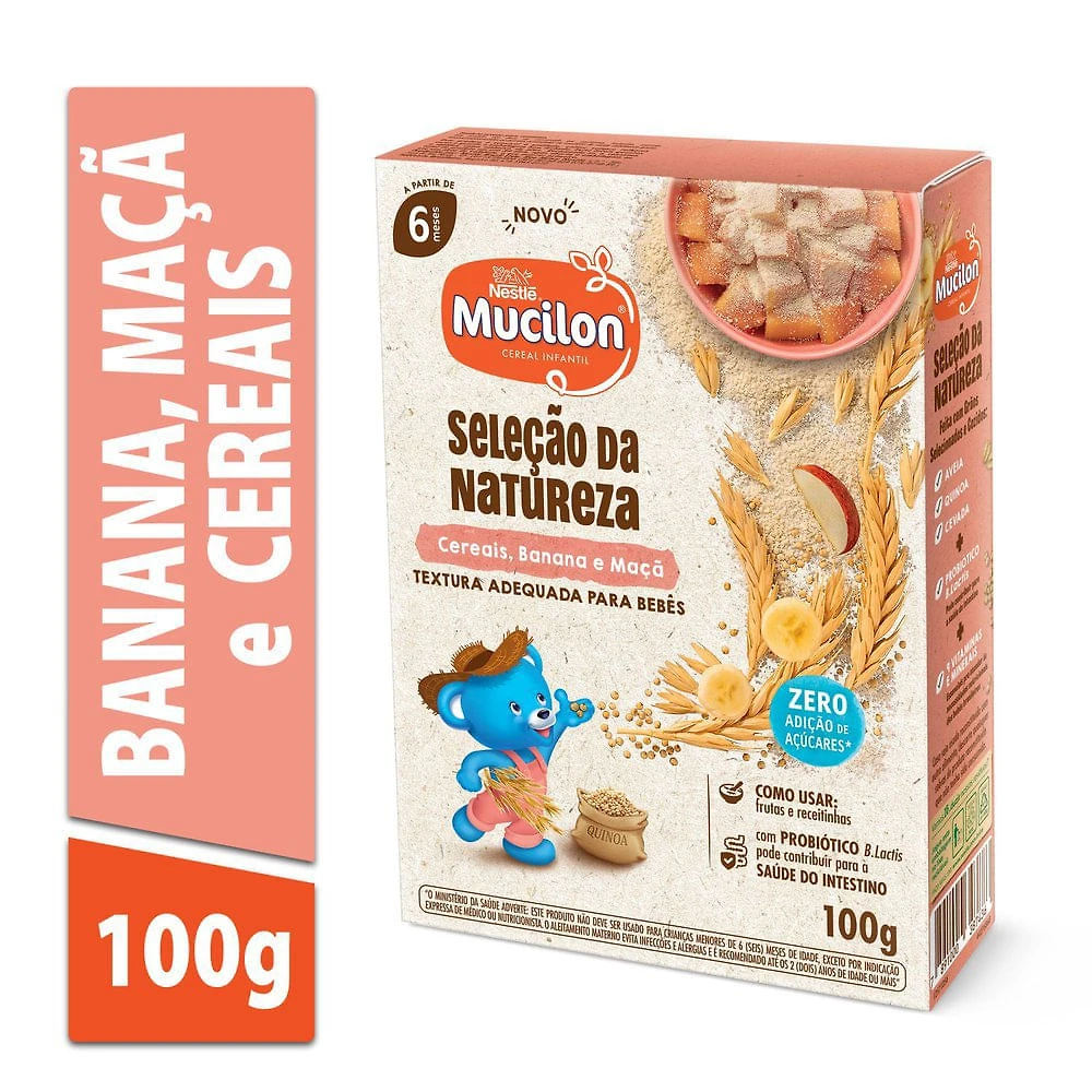 Cereal Infantil Cereais Banana E Maçã Mucilon Seleção Da Natureza Caixa 100g