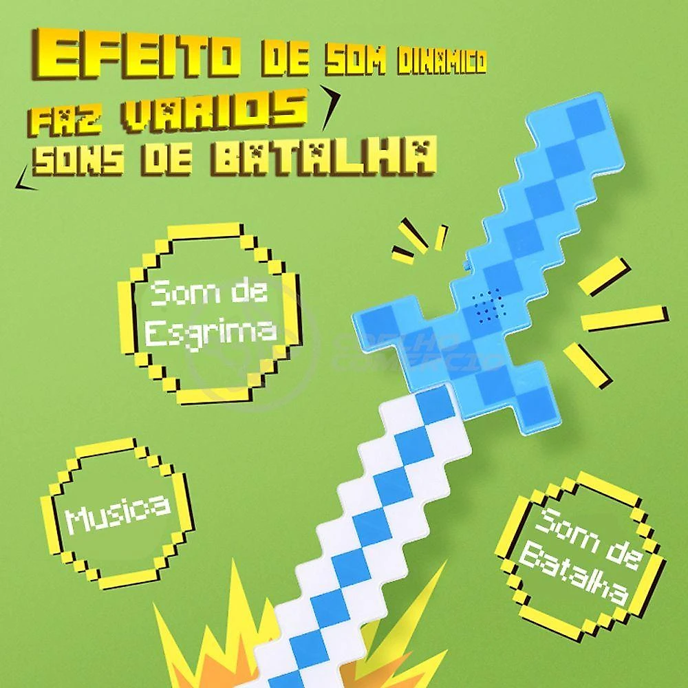 Brinquedo Espada Pixel Minecraft 58cm A Pilha Azul