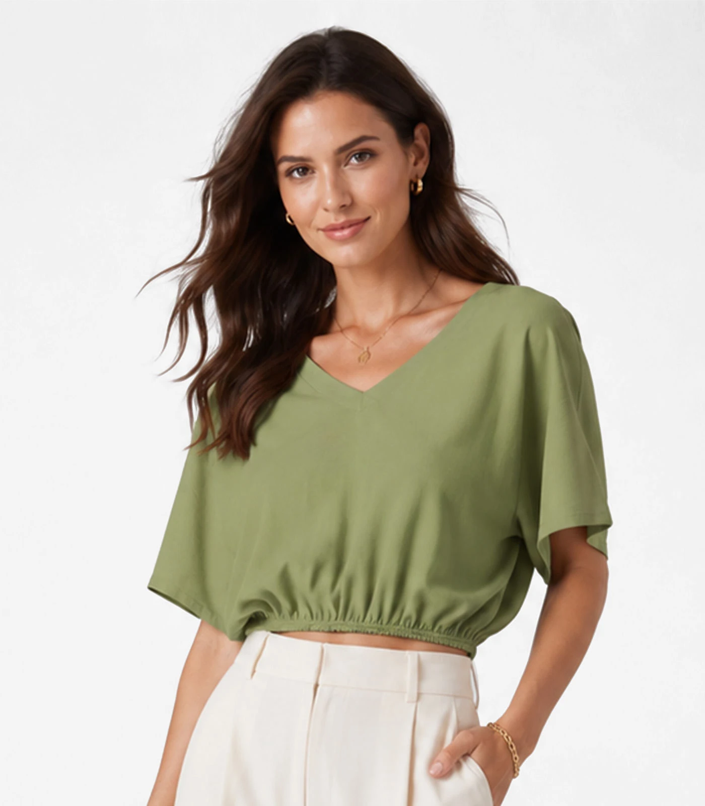 Blusa Feminina Com Decote Em V Infinita Cor Verde