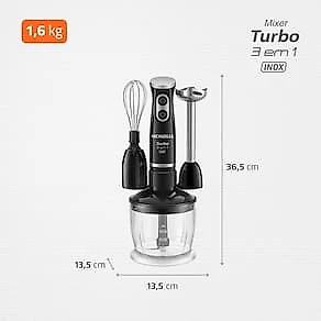 Mixer Mondial Turbo 3 em 1 Inox M-18-BI 500W Função Turbo 110V