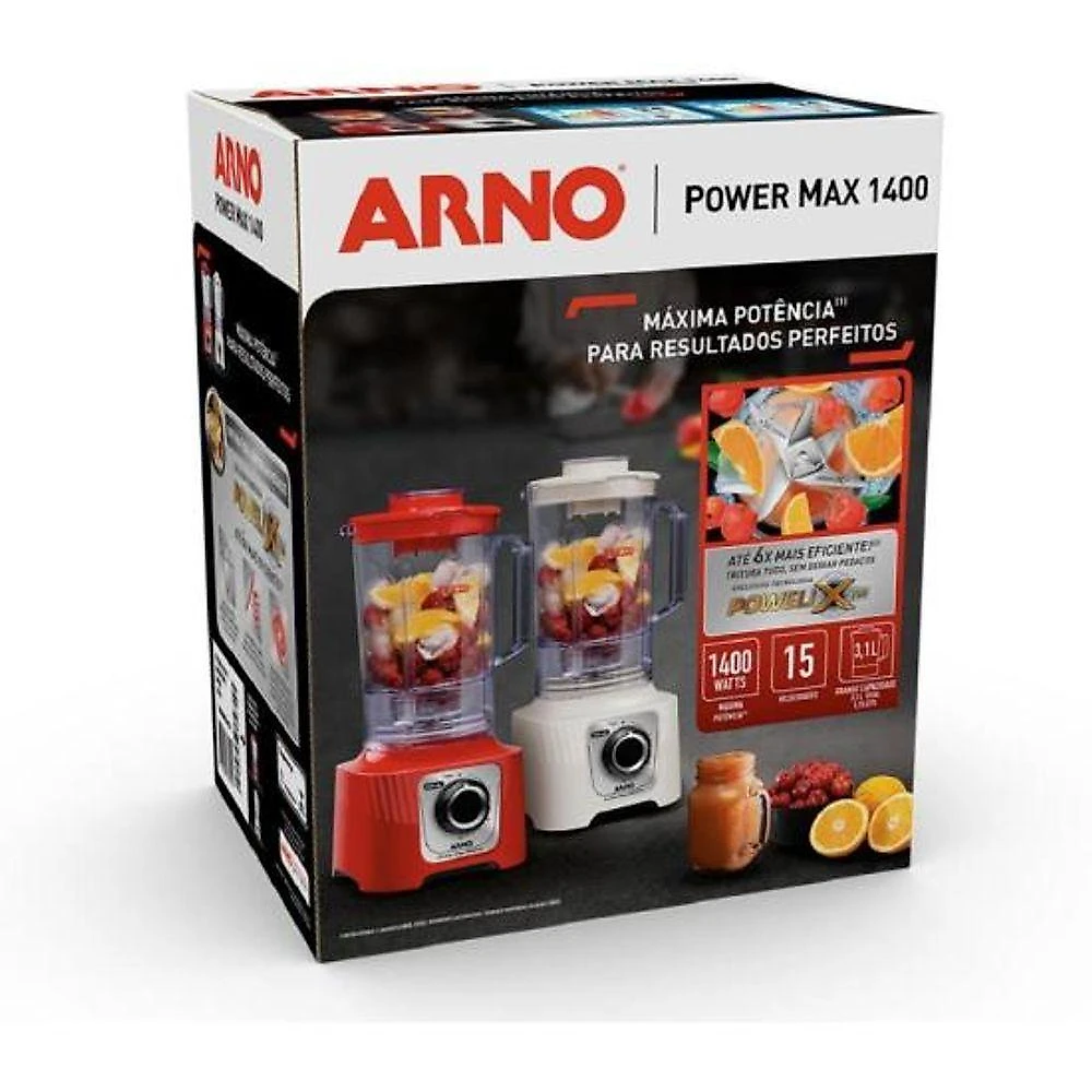 Liquidificador Power Max 1400W 3,1L com 6 Lâminas Powelix Pro Vermelho 110V