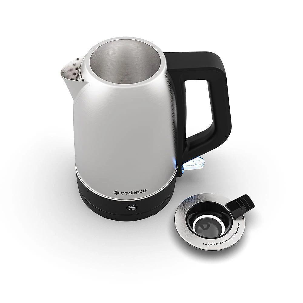 Chaleira elétrica cadence cel810 pure inox 1,7l 1800w 110v com tampa easy fill