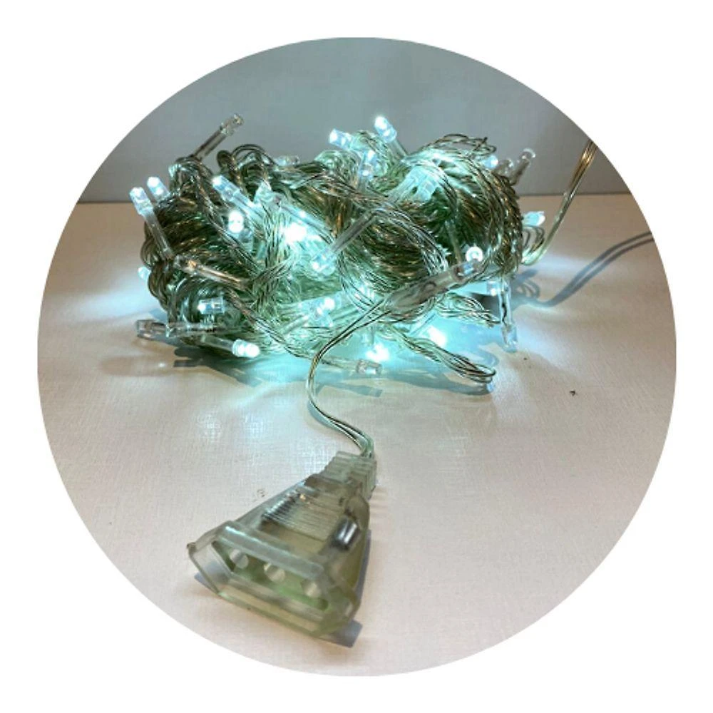 Cordão de LED 100 Lâmpadas 10M Fio Crystal 8 Modos 110V Branco Frio
