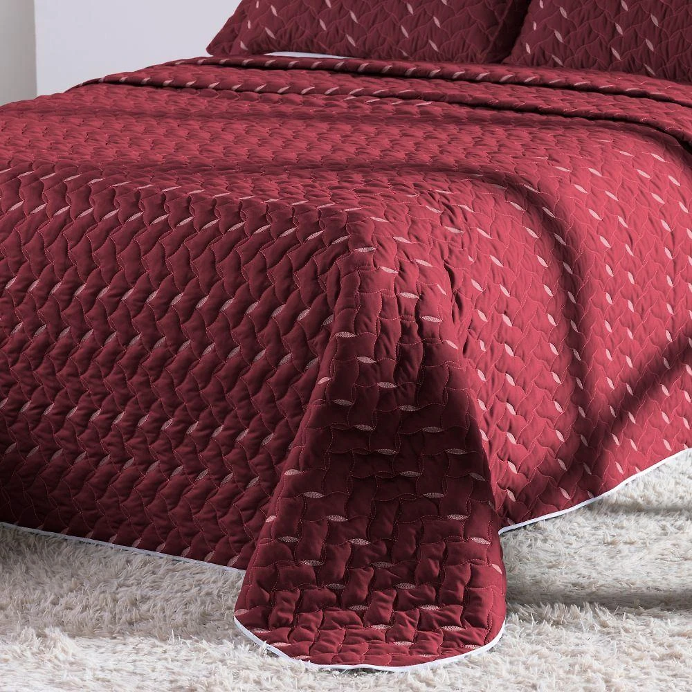Kit Cobre Leito Queen Heitor Hipercal 400 Fios Bordado Vermelho Marsala MR Enxovais