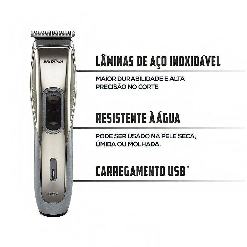Cortador de Cabelos BCR20SG Aço Inoxidável Cinza Britânia Bivolt
