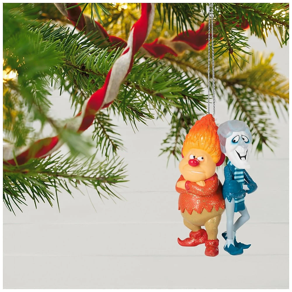 Enfeite de Natal Hallmark Keepsake - Os Irmãos Miseráveis do Ano Sem Papai Noel, Snow Miser e Heat Miser, Plástico 5,7x9