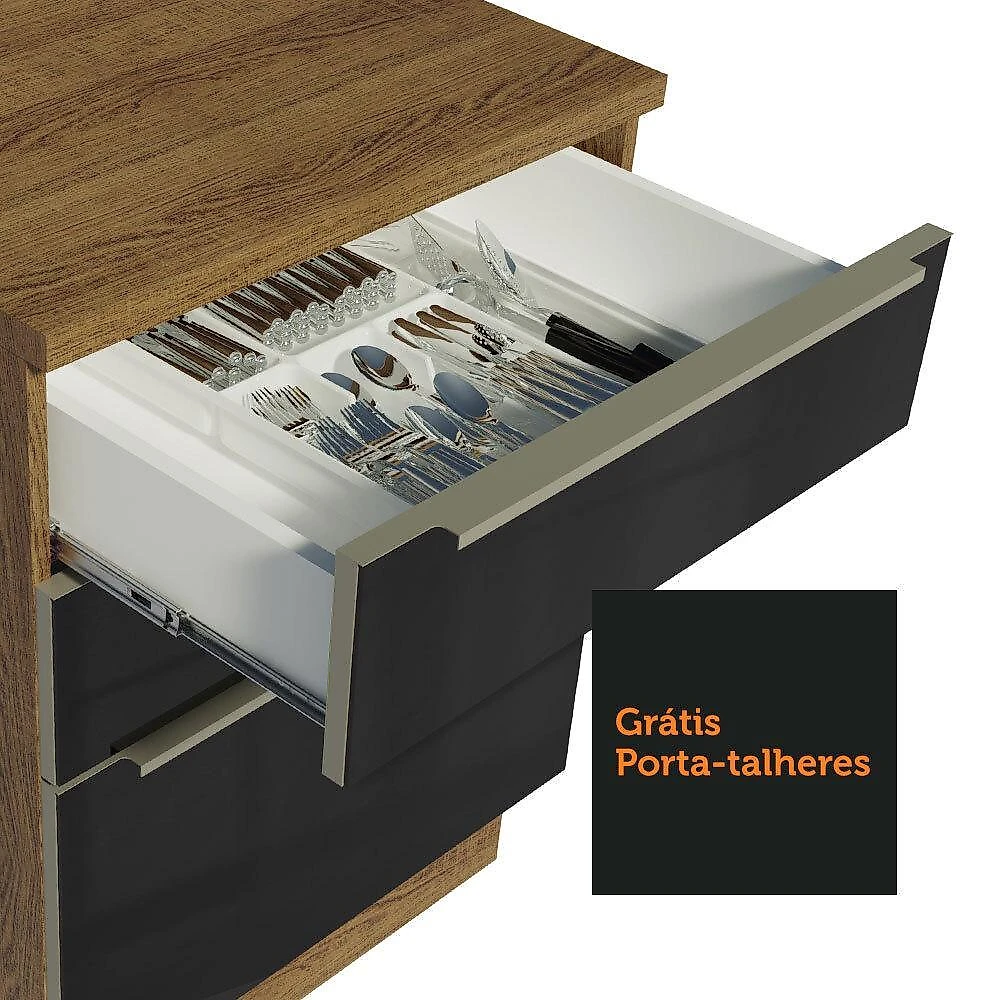 Cozinha completa madesa lux 240002 com armário e balcão - rustic/preto