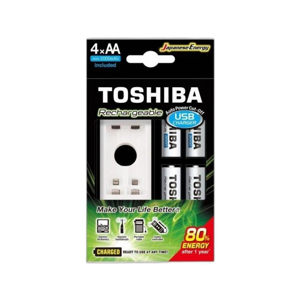Carregador de Pilhas USB Toshiba TNHC-6GME4 Branco com 4