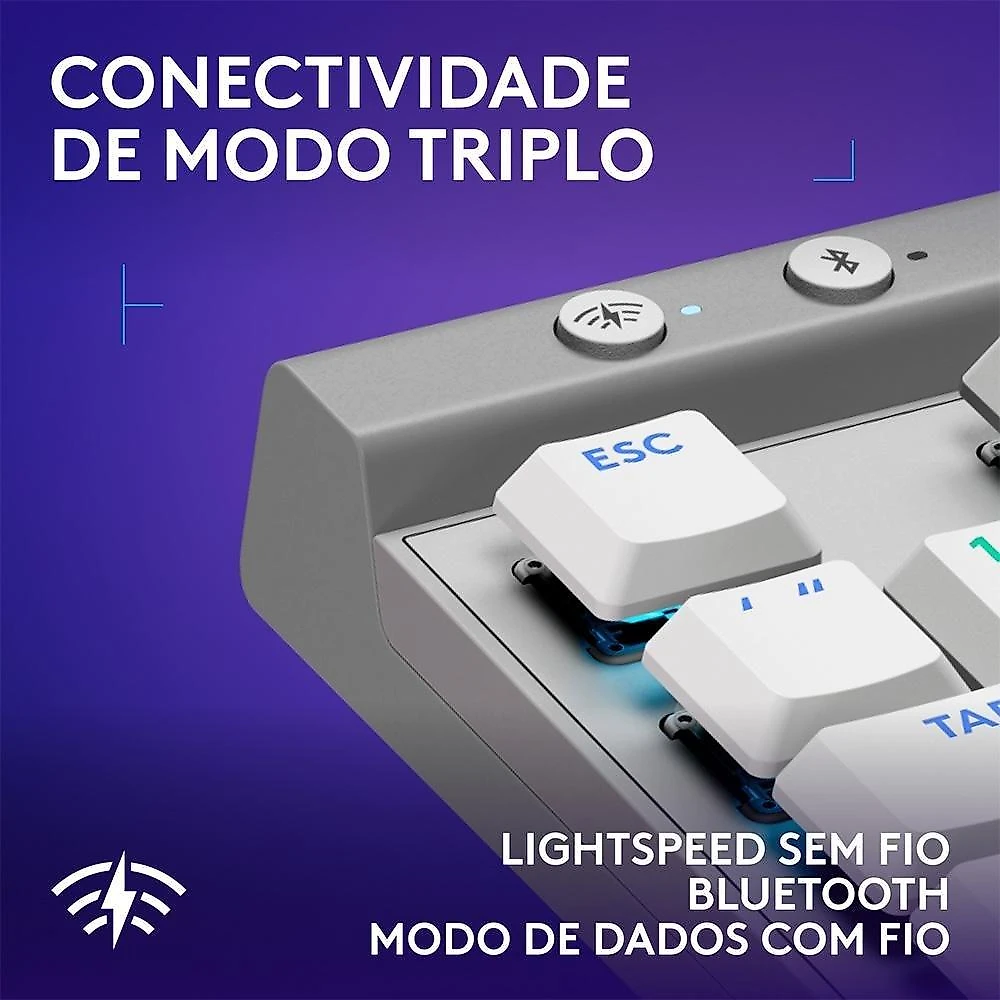 Teclado Sem Fio Mecânico Gamer Logitech G515, RGB, Bluetooth, com Design TKL,Tecnologia Lightspeed, Branco - 920-012535