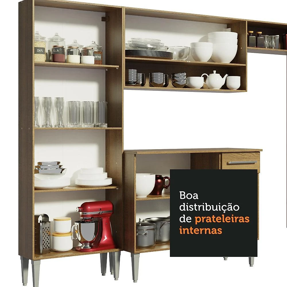 Armário de cozinha completa 325cm rustic/cinza emilly madesa 02