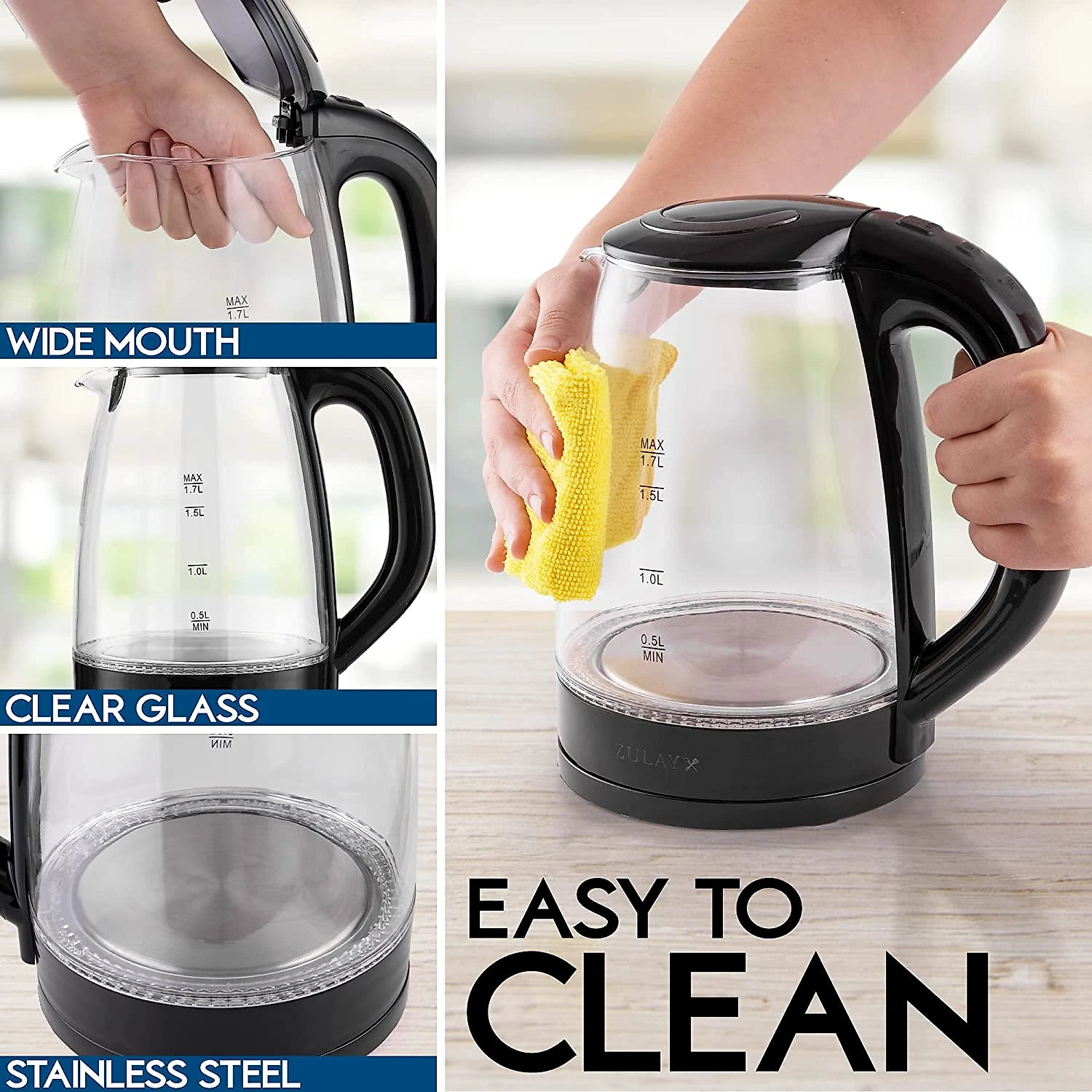 Zulay Kitchen Chaleira Elétrica 17L Aço Inoxidável 1500W110V Pr eta