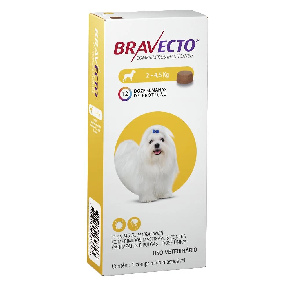 Antipulgas e Carrapatos MSD Bravecto para Cães de 2 a 4,5 Kg - 112,5 mg