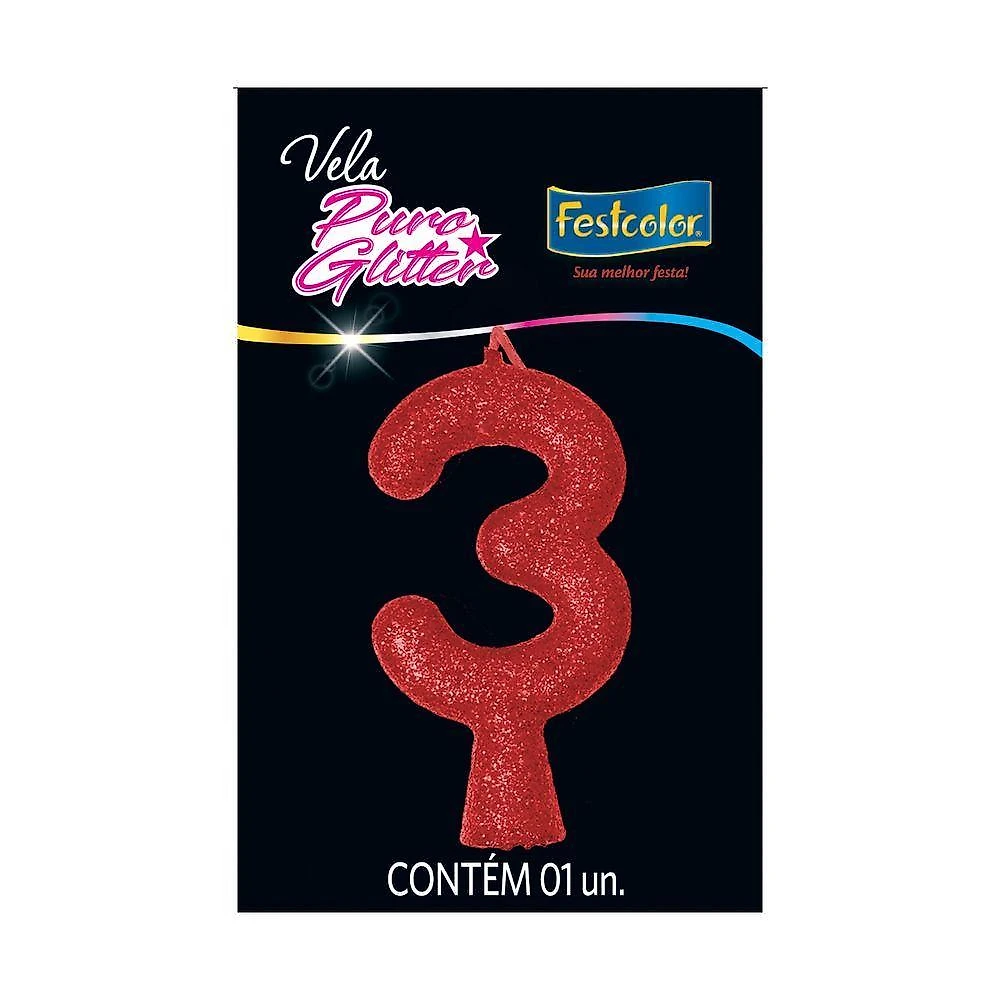 Vela De Aniversário Puro Glitter Vermelha Modelo ?