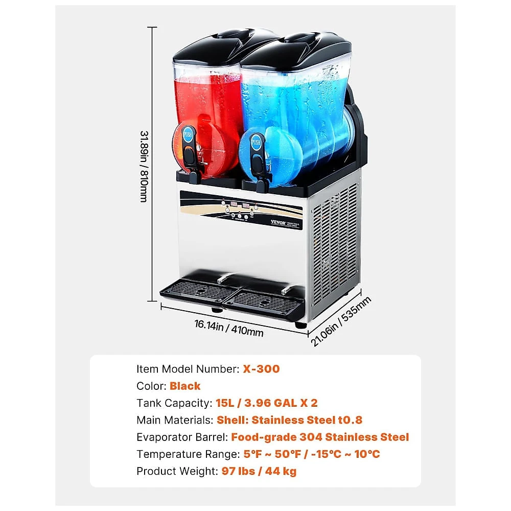Máquina de Bebidas Geladas VEVOR, Duplo Tanque 15 Litros x2 em Aço Inox, Perfeita para Festas e Negócios de Alimentação